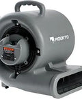 One Third HP Air Mover Workhorse With 2000 CFM For Quick Floor And Carpet Drying, Three Speed Blower, Dual GFCI Outlets, Twenty Five Foot Power Cord, Carpet Dryer And Floor Drying Fan For Cooling And Air Circulation, side view of gray unit.