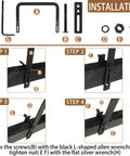 Installation steps for Heavy Duty Mattress Retainer Bar Two Piece Kit with tools and frame details.