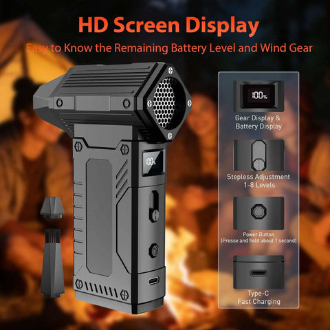 High Power 200000 RPM Electric Air Duster with LED Display shown with HD screen display and control buttons