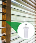 Rock Solid Spring Loaded Shutter Repair Pins 80 Piece White Set Quick Fix Hardware For Window Blinds Cabinet Doors showing a white repair pin aligned in wooden blinds.
