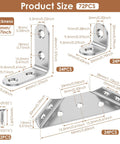 Heavy Duty Corner Bracket Set With 72 Piece Total Featuring 48 L Brackets And 24 Triangular Supports, dimensions diagram