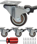 Set Of Four 1-1/2 Inch Low Profile Swivel Casters With Locking Brakes Quiet TPR Rubber Wheels For Furniture Tables And Boxes