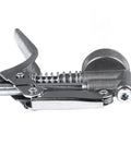 Close-up detail of 120cc Grease Gun Handheld Lubrication Tool with chrome plated metal body, lever and spring for industrial equipment maintenance.