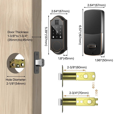 Robust As Hell Slick Fingerprint Smart Door Lock With Keypad And Touchscreen Automatic Deadbolt Oil Rubbed Bronze Finish dimensions and specs