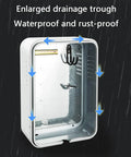 Top Shelf Outdoor Ev Charger Protection Box Wall Mounted With Dang Tough Tempered Glass And Rust Resistant Steel Shielding Featuring A Secure Mechanical Combo Lock For Everyday Plug In Sessions Small Model showing enlarged drainage trough inside.