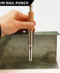 Close-up of trim nail punch from Straight Up Pro 5 Piece Nail Setter And Center Punch Kit with heat treated steel for durability.
