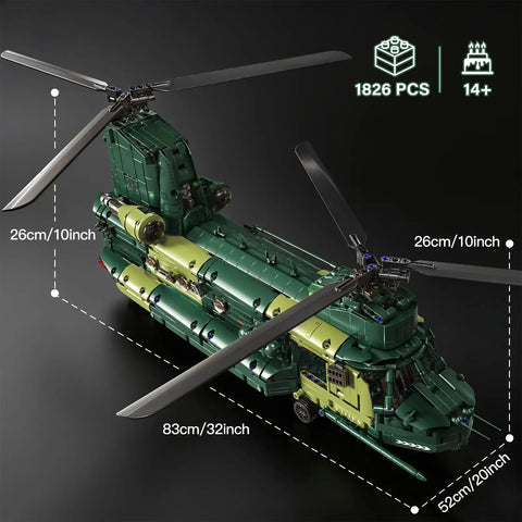 Motorized RC Helicopter Building Set For Adults And Teens 1826 Piece Army Aircraft Kit With Realistic Rotors And Controller