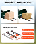 Clamp On 60-Inch Total Length Pallet Forks For Tractors And Skid Steers lifting boxes and hay, adjustable stabilizer bar shown