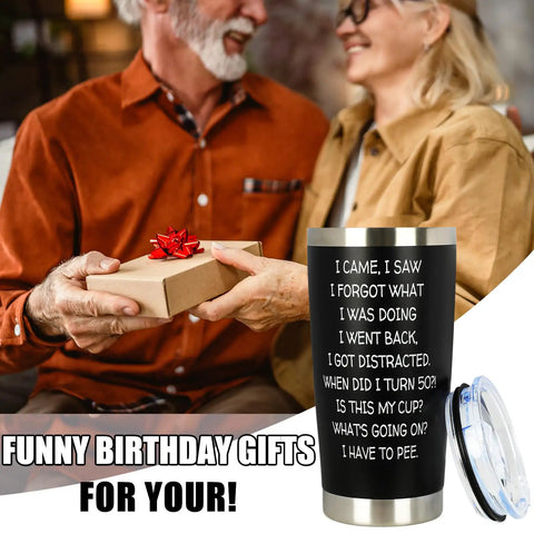 Funny 50th Birthday Tumbler 20 Oz Stainless Steel Insulated Cup For Men And Women Rocking The Big Fifty with gift box.