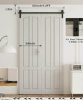 52 Inch Bi Folding Barn Door Hardware Kit For Two Doors With Low Ceiling Lite Roller System That Smoothly Slides Fits Double 24 Inch Bifold Doors Space Saving Sliding Solution For Tight Spaces No Door Included installed view with measurements.