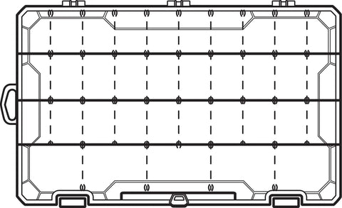 Diagram of Tackle Box Organizer With Zerust Anti Rust Dividers, Customizable 18 Dividers Making 36 Compartments, size 14.25x9.125x2 inches.