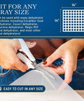 Silicone Dehydrator Sheets 14x14 Inch Pack Of 12 Reusable Nonstick Mesh Dehydrator Mats being cut to fit tray