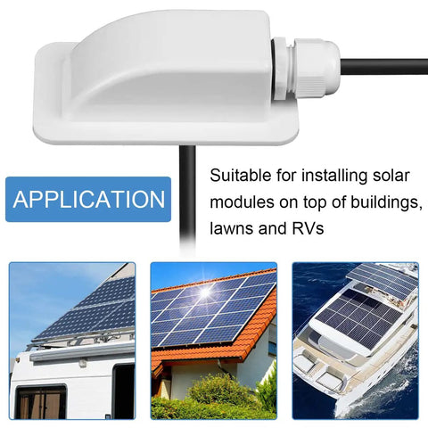 Solar Cable Entry Gland Single Port Waterproof ABS IP68 Duct 3-12mm For RVs Boats White 2 Pack installed on roof with solar panels