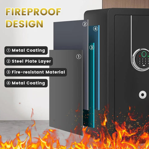 Huge Fireproof Biometric Safe For Home Office With Fingerprint And Keypad Lock showing layers of fireproof design 8.6 cu ft