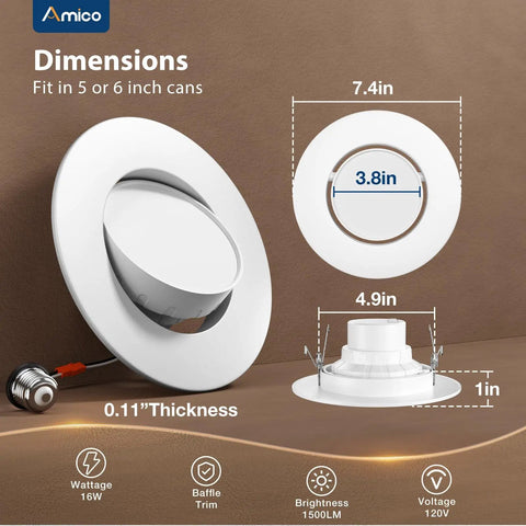 Six Pack LED Gimbal Downlights Recessed Can Lights Featuring Adjustable Swivel Eyeball Design With Sleek Metal Trim Perfect For Quick Retrofit Jobs And Home Setups Easy No Fuss Install Delivers A Dope Accent Glow For Any Room