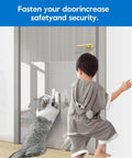 Child and cat at door with oil rubbed bronze 6 inch Dutch door bolt and latch, enhancing safety and security.