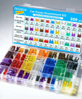 Heavy-Duty Car Fuse Assortment Kit showing 300 pieces of micro, mini, and standard blades in a clear organizer.