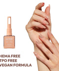 Wheres My Coffee Gel Nail Polish Soak Off UV LED Gel For Nails 10mL bottle and manicured hands showcasing neutral shade