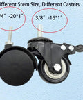Two different sizes of swivel caster wheels with threaded stems, including 2 Inch Shelving Caster Swivel Stem Wheel With 1/4-20 Thread Stem For Small Shelves And Furniture Pack Of 4 No Brakes Durable Heavy Duty Caster For Easy Mobility And Rearrangement Of Cabinets And Racks