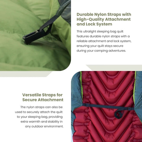 Ultralight Sleeping Bag Top Quilt With 850 Down Fill Weighing 1.9 Lbs Rated To 30F Ideal For Backpacking And Camp Adventures Grab And Go Packable Comfort For Light Hiking Nights with durable nylon strap and lock system