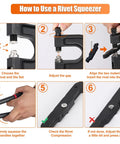 How to use Heavy Duty Hand Rivet Squeezer Kit For Auto Body Repair And Weekend Warrior Projects Including 180 Aluminum Rivets With Six Interchangeable Flush Dies For No Sweat Metalwork Anywhere.