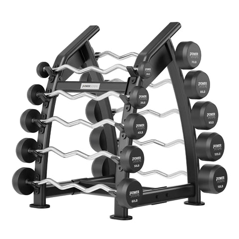 Fixed Barbell With Beefy EZ Curl Handle for Home Gym, solid steel knurled chrome bars with ergonomic grip, 20-110 lb weights shown