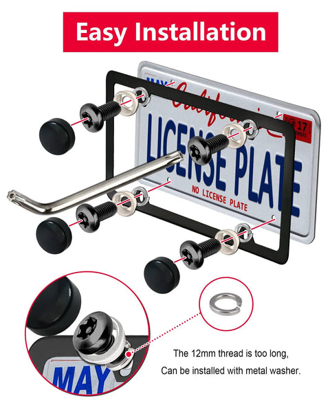 Exploded view of Anti-Theft M5 License Plate Screws 0.8x12mm For BMW And Tesla Black Stainless Steel Car Tag Bolts With Caps