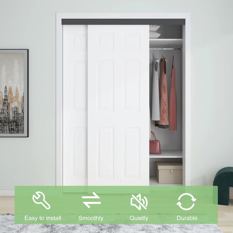 Heavy Duty Aluminum Bypass Door Hardware Kit For Sliding Closet Doors with Double Closing Track and Finger Pull installed