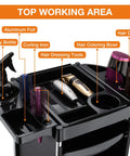 Top view of Mobile Hair Salon Tool Cart with Six Layer Design on Wheels for Spa Tattoo Studios, showing trays with salon tools.