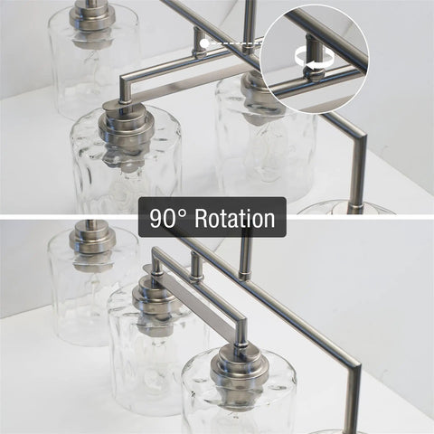 Monroe 28 Inch Modern Four Light Linear Kitchen Island Light With Hammered Glass Shades Brushed Nickel Finish rotating arm