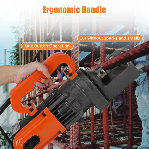 Powerful 1250W Electric Hydraulic Rebar Cutter With Pure Copper Motor And Stainless Carry Case, ergonomic handle for easy operation.