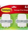 Damage Free Broom And Mop Holder Wall Mount With Adhesive Strips, Holds Up To 4 Lb, Includes 2 Hangers And 4 Strips package