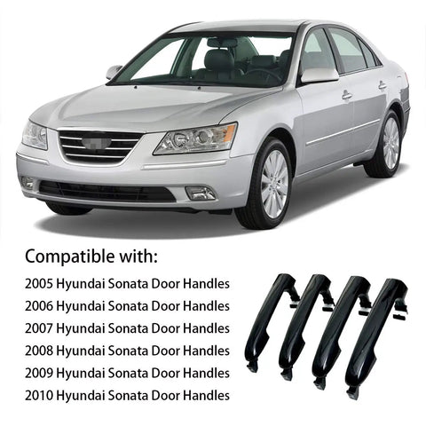 Black Exterior Door Handle Set For Hyundai Sonata 2005 2006 2007 2008 2009 2010 Front Driver Passenger Rear Left Right 4 Pcs
