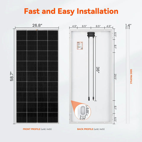 Heavy Duty Six Hundred Watt Off Grid Solar Kit Featuring Three Badass Two Hundred Watt Panels And A Snappy Forty Amp MPPT Charge Controller For Hassle Free Camp Wiring, dimensions and installation profiles.