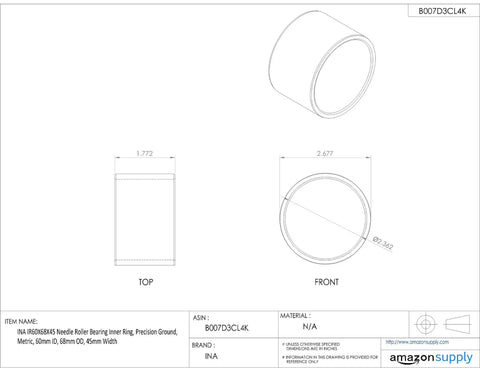Heavy Duty Needle Roller Bearing Inner Ring With Precision Ground Raceway 60mm ID 68mm OD 45mm Width metric drawing showing dimensions and details.
