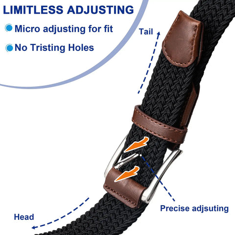 Men's Stretch Belt Elastic Woven Belt For Golf And Casual Wear, Multicolor Braided Gift Belt, Beige, One And Three-Eighths Inch