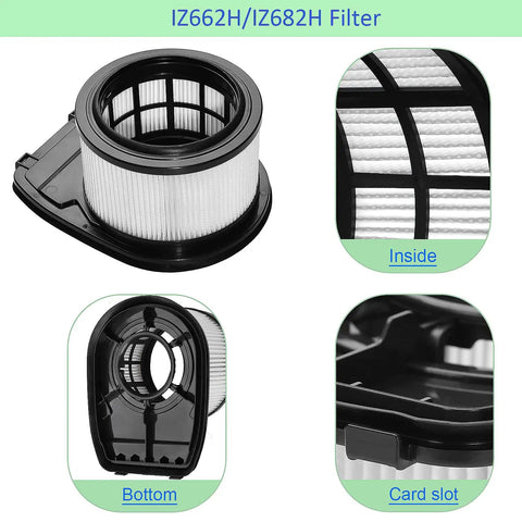 All In One Replacement Filter Kit For IZ662H IZ682H Rocket Pet Pro Vacuums filter components, inside, bottom, card slot details.