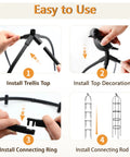 Easy assembly of 6Ft Adjustable Garden Obelisk Trellis With Four Rings And Decorative Tops Dope Rustproof Black Metal Plant Support