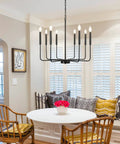 Eight Light Modern Black Farmhouse Chandelier For Dining Room Living Room Kitchen Foyer And Bedroom With Candle Style Illumination And 360 Degree Lighting For High Ceilings This Dope Fixture