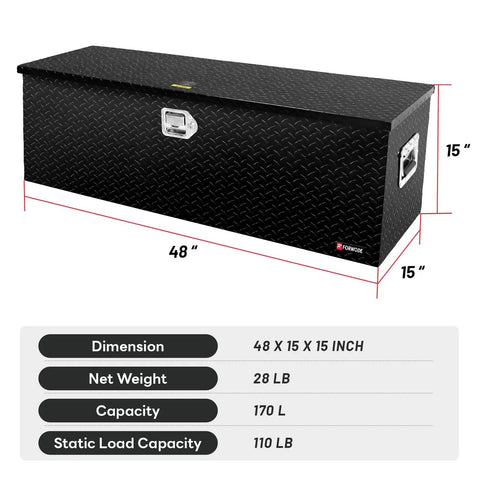 Badass Lockable 48 Inch Aluminum Truck Tool Box With Side Handle And Smooth Gas Struts For Full Size Pickup Diamond Plate Waterproof Bed Storage In Black