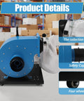 Rugged 1HP Dust Workhorse With 550 CFM Power And Rolling Wheeled Base showing blue housing, collection bag, and four wheels.