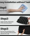 Installation steps for Premium Curved Acoustic Foam Panels 3 Inch Thick Sound Proofing Tiles for easy wall attachment.