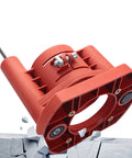 Dead Serious Rock Solid DIY Router Table Lift Kit And Insert Base Plate For Woodworking, red attachment with precision adjustment features.