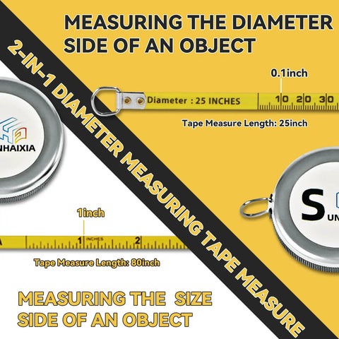 Diameter And Circumference Tape Measure With Locking Push Button Imperial And Metric 82 Inch And 214 Cm Double Sided Blade