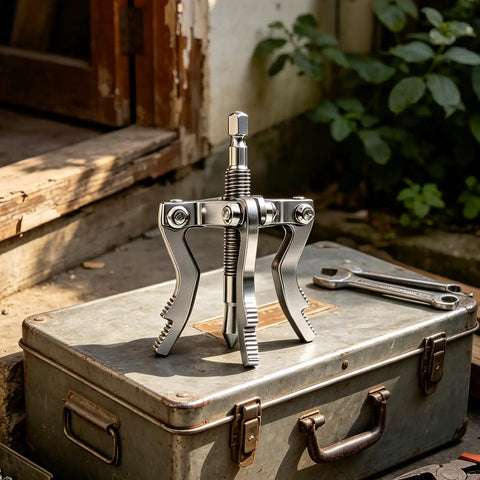 Heavy Duty Pipe Extractor Tool For Snatching Broken Threads Out Of Tricky Tight Corners Without Tearing Down Drywall drill powered socket on toolbox.