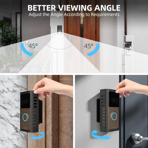 All Metal Anti Theft Ring Doorbell Mount Upgrade Kit With Adjustable Angle 45 To 135 Degrees shown in use on a home exterior