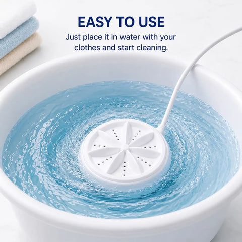 2-in-1 Mini Ultrasonic Washing Machine Portable USB Turbo Washer Compact Laundry Cleaner for Underwear Socks Baby Clothes in water.