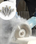 Five Piece Drill Shaft Extender And Buffing Wheel Mandrel Set Thick Arbor Adapter on drill cutting concrete with smoke.