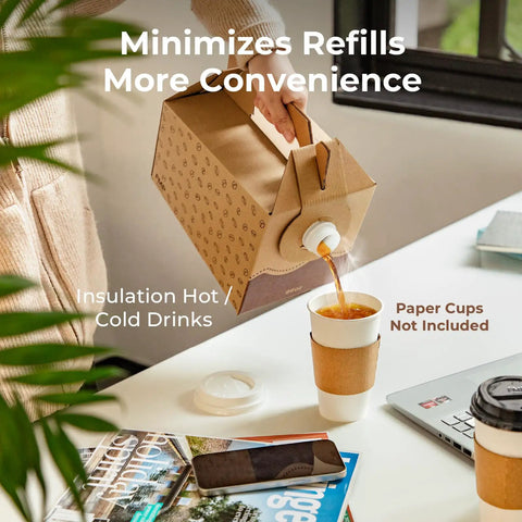 Pouring coffee from 8 Pack 96 Oz Disposable Coffee Dispensers With Handle, Insulated Grab And Go Beverage Storage Containers.