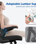 Ergonomic Office Chair With Adjustable Headrest And Lumbar Support, Breathable Mesh Back, Flip Up Armrests, woman seated in black chair